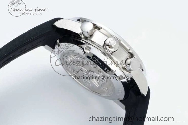 0706 TopPick Speedmaster Racing Master SS HKF Best Edition White Black Dial on Black Rubber Strap A 7813